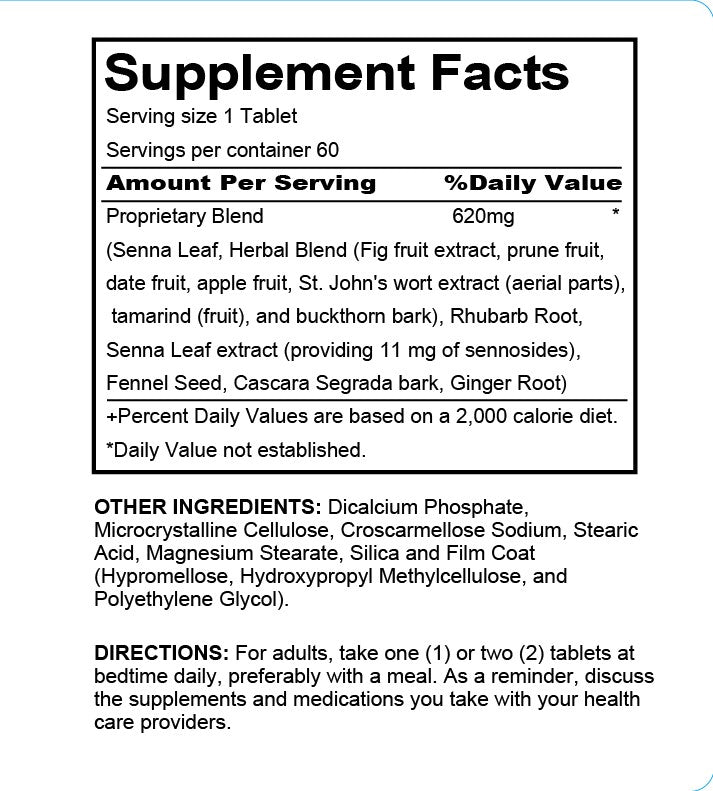 Senna Complex Tablet - Lemon & Green Tea (Bowl Health, Cleansing & Regularity), USA, FDA, GMP, NPAC-620mg, 60 Tablets