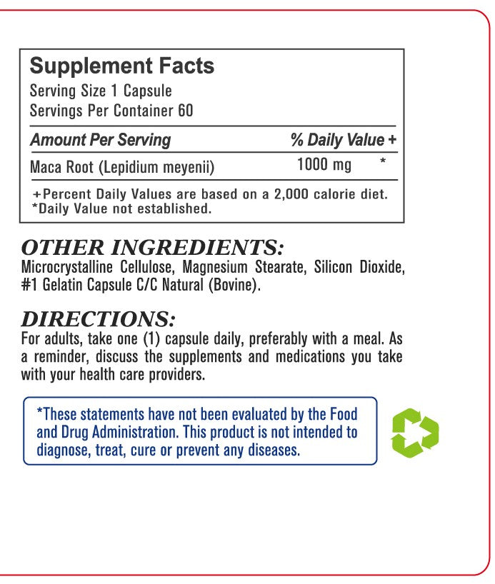 Maca 1000 (Promotes Vitality, Manhood, Hormone Balance and Stamina. Supports Reproductive Health), USA, FDA, GMP, NPAC-1000mg, 60 Capsules