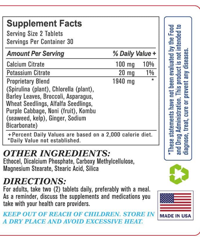 Alkaline Booster Tablet (Helps balance pH level. Supports a healthy, balanced body), USA, FDA, GMP, NPAC-60 Tablets