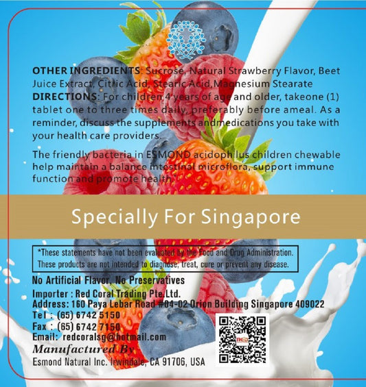 Acidophilus Children Chewable (9A American Standard), USA, FDA, GMP, NPAC-1000mg, 90 Tablets