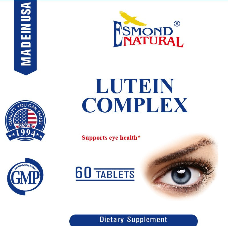 Supplement facts for Lutein Complex showing the blend of Vitamins A, C, E, Zinc, and Selenium.