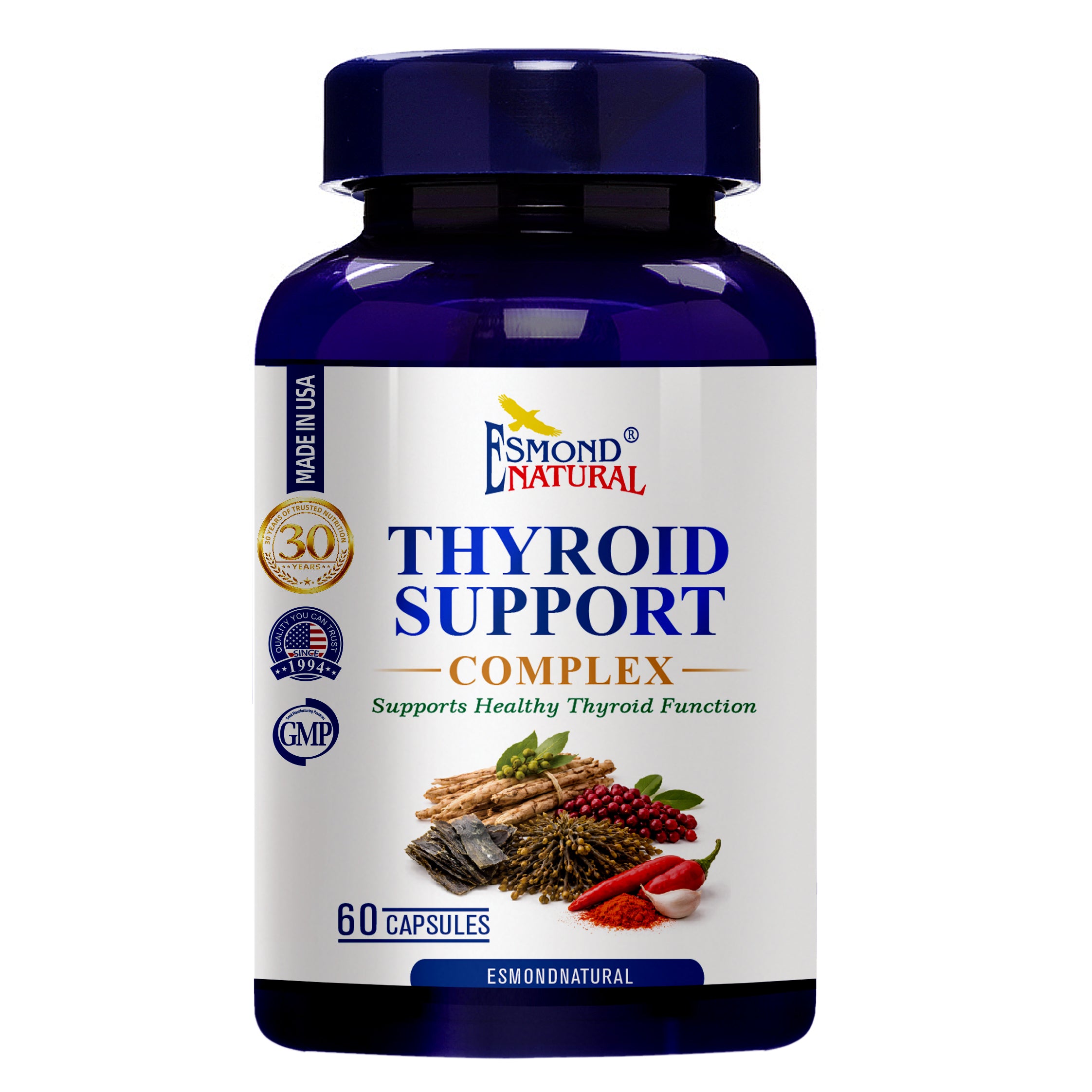 Thyroid Support Complex (Iodine, Selenium, Zinc & Herbal Blend with L-Tyrosine and Ashwagandha – Supports Healthy Thyroid Function & Metabolism), USA, FDA, GMP, NPAC-60 Capsules