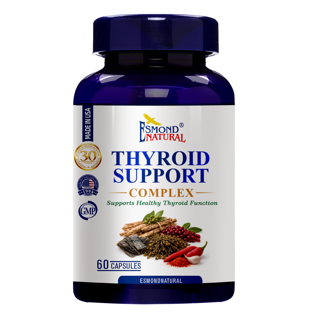 Thyroid Support Complex (Iodine, Selenium, Zinc & Herbal Blend with L-Tyrosine and Ashwagandha – Supports Healthy Thyroid Function & Metabolism), USA, FDA, GMP, NPAC-60 Capsules