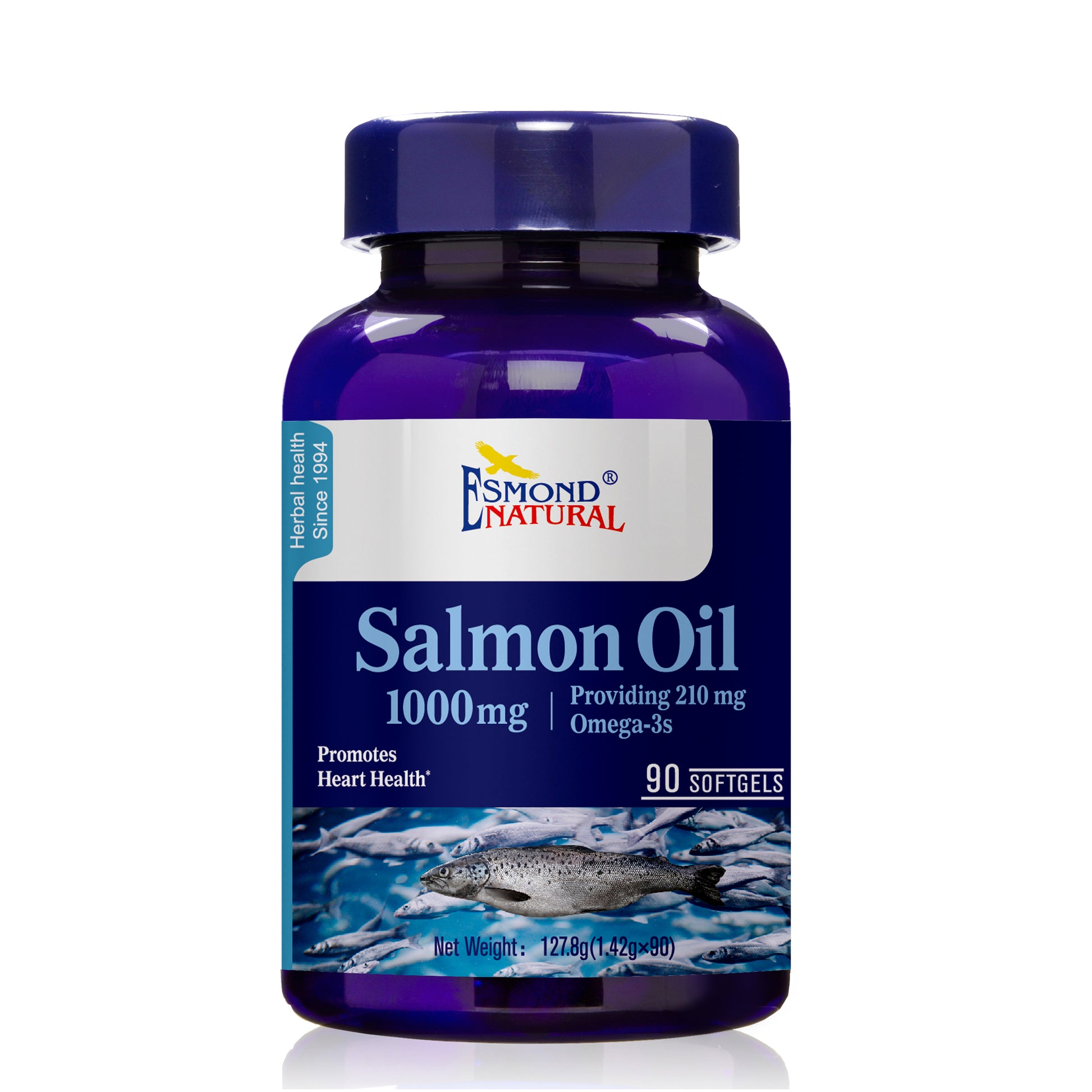 Salmon Oil 1000mg (Providing 210mg Omega-3s, Promotes Heart Health), USA, FDA, GMP, NPAC-1000mg, 90 Softgels