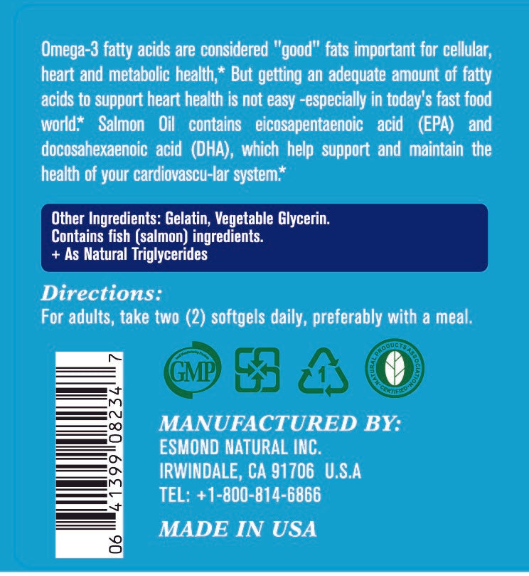 Salmon Oil 1000mg (Providing 210mg Omega-3s, Promotes Heart Health), USA, FDA, GMP, NPAC-1000mg, 90 Softgels