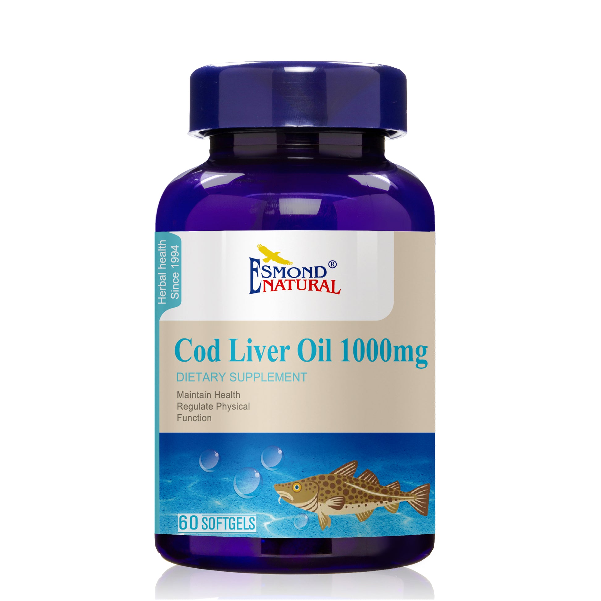 Cod Liver Oil (Omega-3, Maintain Health, Regulate Physical Function), USA, FDA, GMP, NPAC-1000mg, 60 Softgels