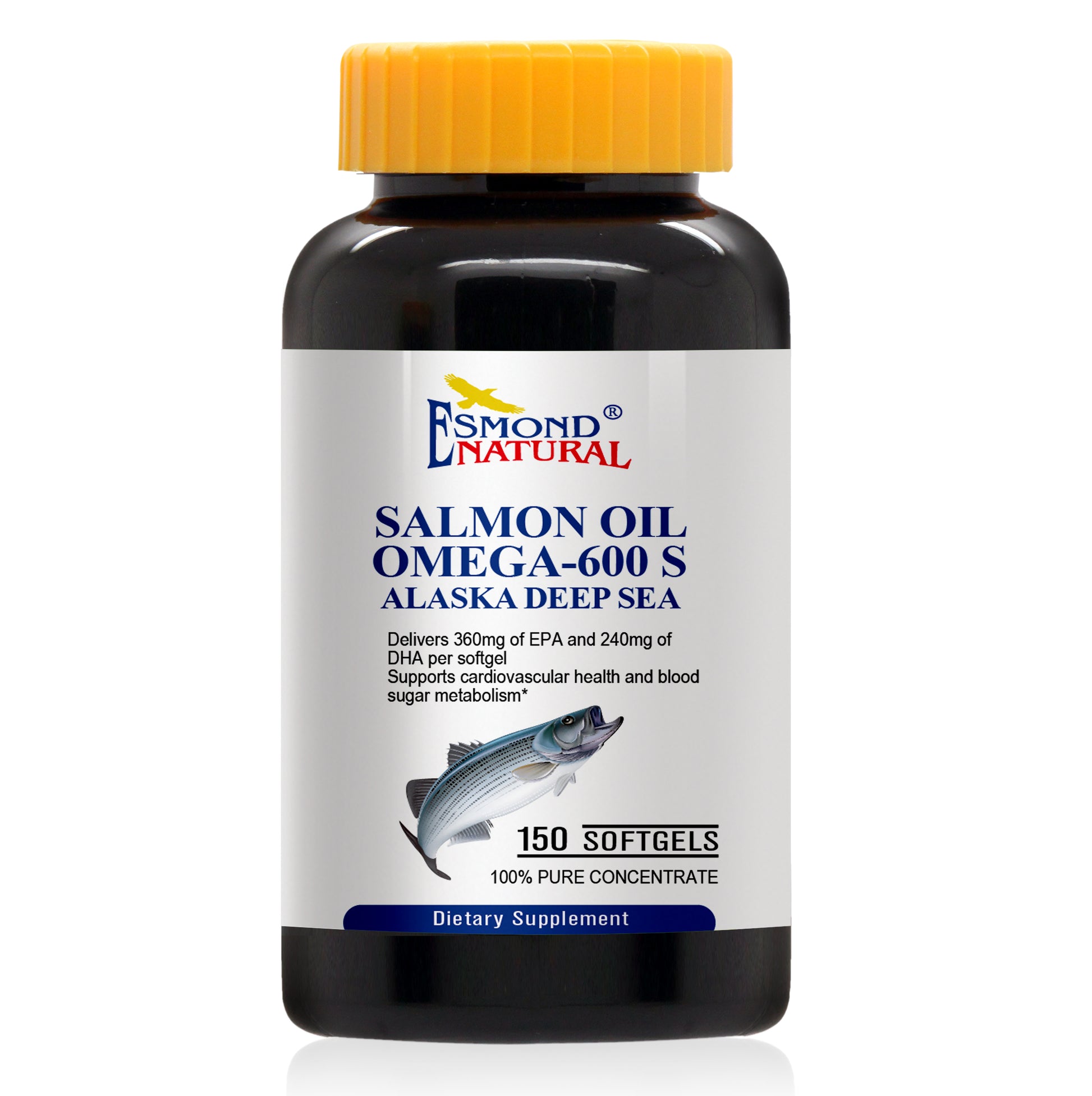 Salmon Oil Omega-600 S Alaska Deep Sea (Supports Heart/Blood Sugar Metabolism), USA, FDA, GMP, NPAC-1000mg, 150 Softgels