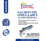 Salmon Oil Omega-600 S Alaska Deep Sea (Supports Heart/Blood Sugar Metabolism), USA, FDA, GMP, NPAC-1000mg, 150 Softgels