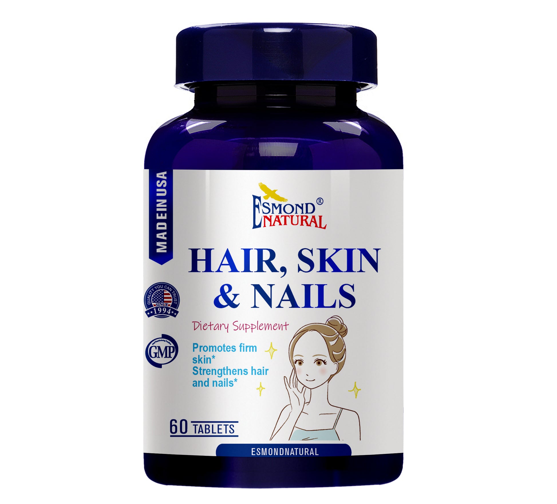 Hair, Skin & Nails (Promotes firm skin, Strengthens hair and nails), USA, FDA, GMP, NPAC-60 Tablets