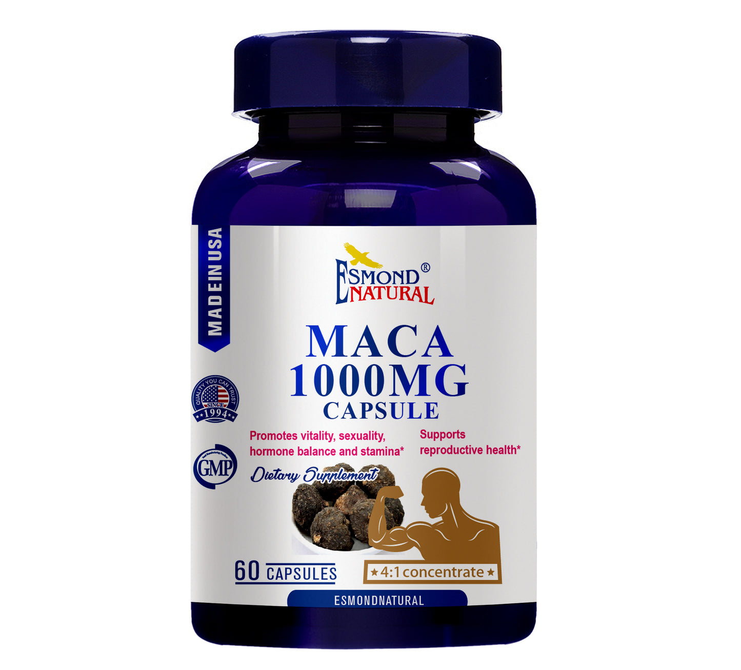 Maca 1000 (Promotes Vitality, Manhood, Hormone Balance and Stamina. Supports Reproductive Health), USA, FDA, GMP, NPAC-1000mg, 60 Capsules