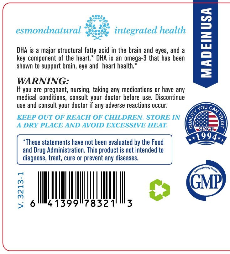 DHA Algal Oil (Made with Onavita Oil. 40% Docosahexaenoic Acid. Supports brain, eye and nervous system), USA, FDA, GMP, NPAC-500mg, 60 Softgels