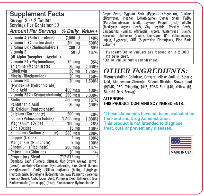 Men's Vitality Complex (Advanced Multivitamin and mineral supplement for men. Supports energy and vitality), USA, FDA, GMP, NPAC-60 Tablets