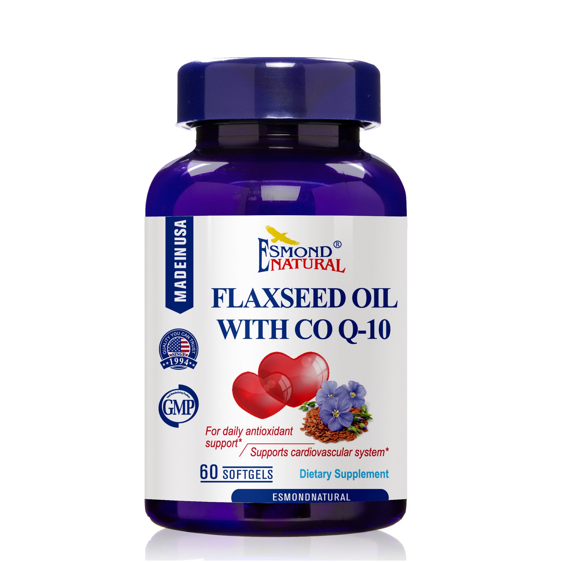 Flaxseed Oil with CO Q-10 (Daily antioxidant and cardiovascular system support), USA, FDA, GMP, NPAC-400mg, 60 Softgels