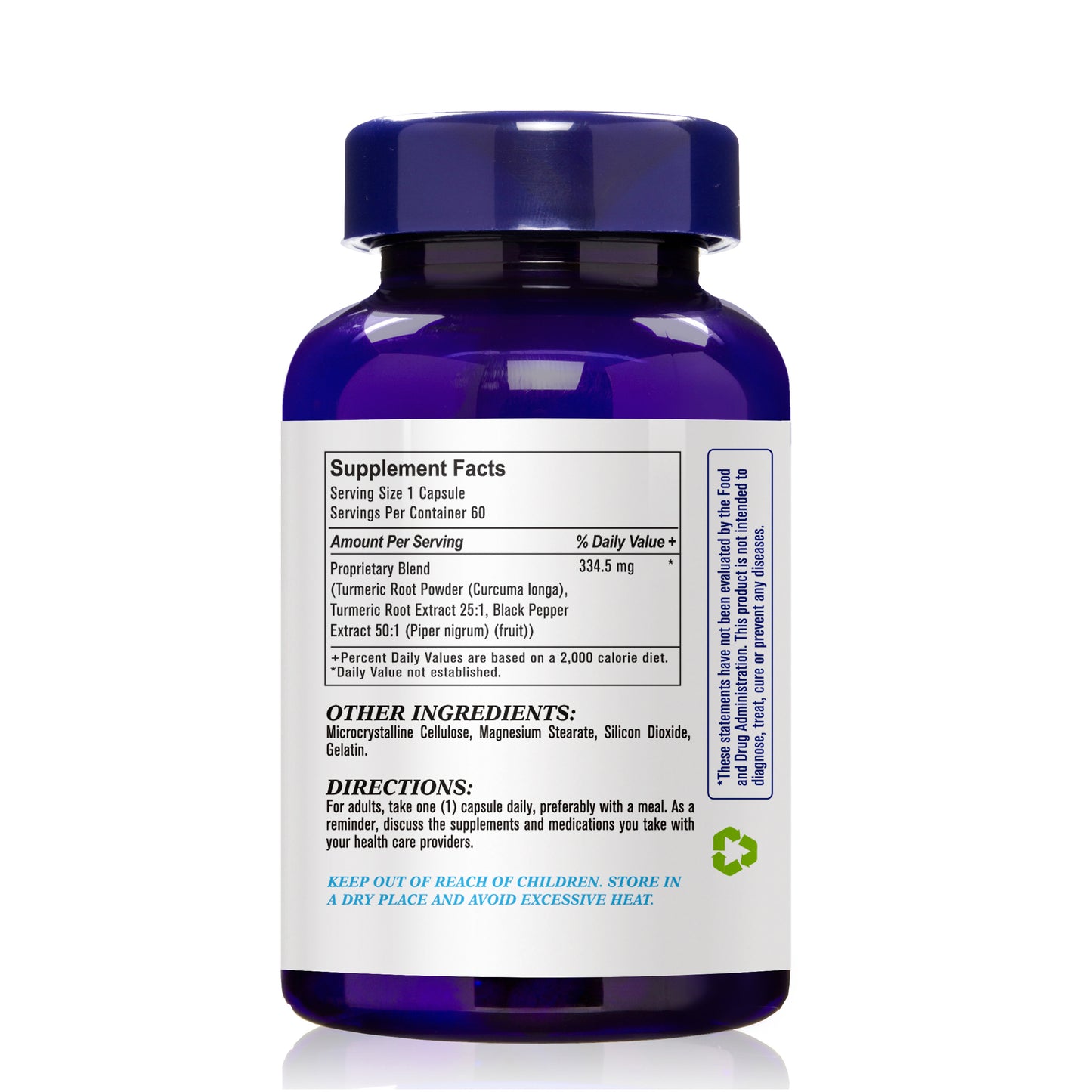 Turmeric Capsule (Supports Skin, Joints, Physical Functions. Black pepper increases bioavailability), USA, FDA, GMP, NPAC-334.5mg, 60 Capsules