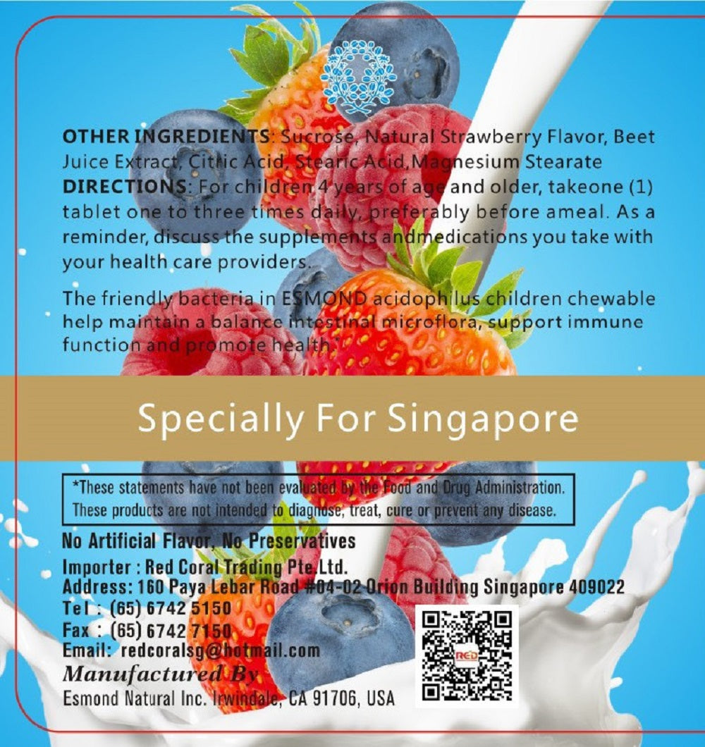 Acidophilus Children Chewable (9A American Standard), USA, FDA, GMP, NPAC-1000mg, 90 Tablets