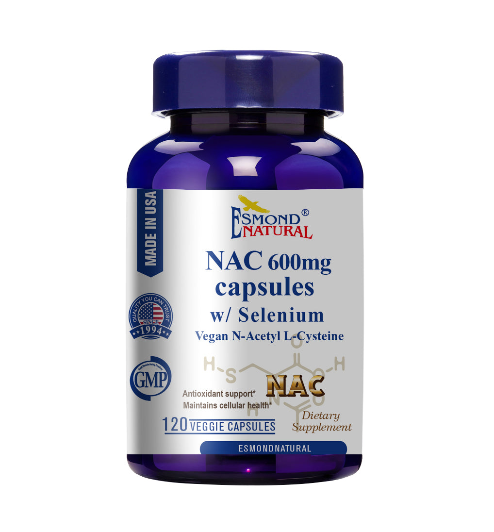 NAC 600mg with Selenium Vegan N-Acetyl L-Cysteine Capsules (Supports Antioxidant Activity & Cellular Health), USA, FDA, GMP, NPAC-600mg, 120 Capsules